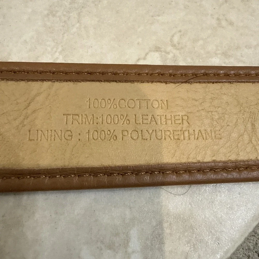 Talbots Pink Belt Orange Fruit Print Leather Trim Gold Tone Buckle Sz L Preppy